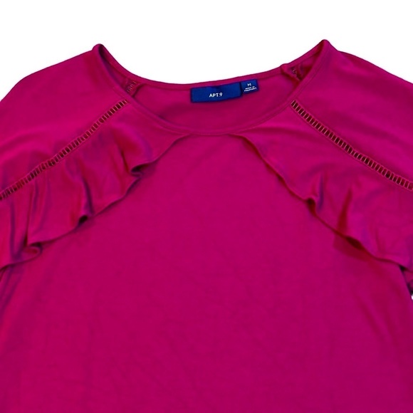 APT.9 Blouse Scoop neck Pull over Flutter neckline Magenta pink Size Medium - Picture 3 of 6